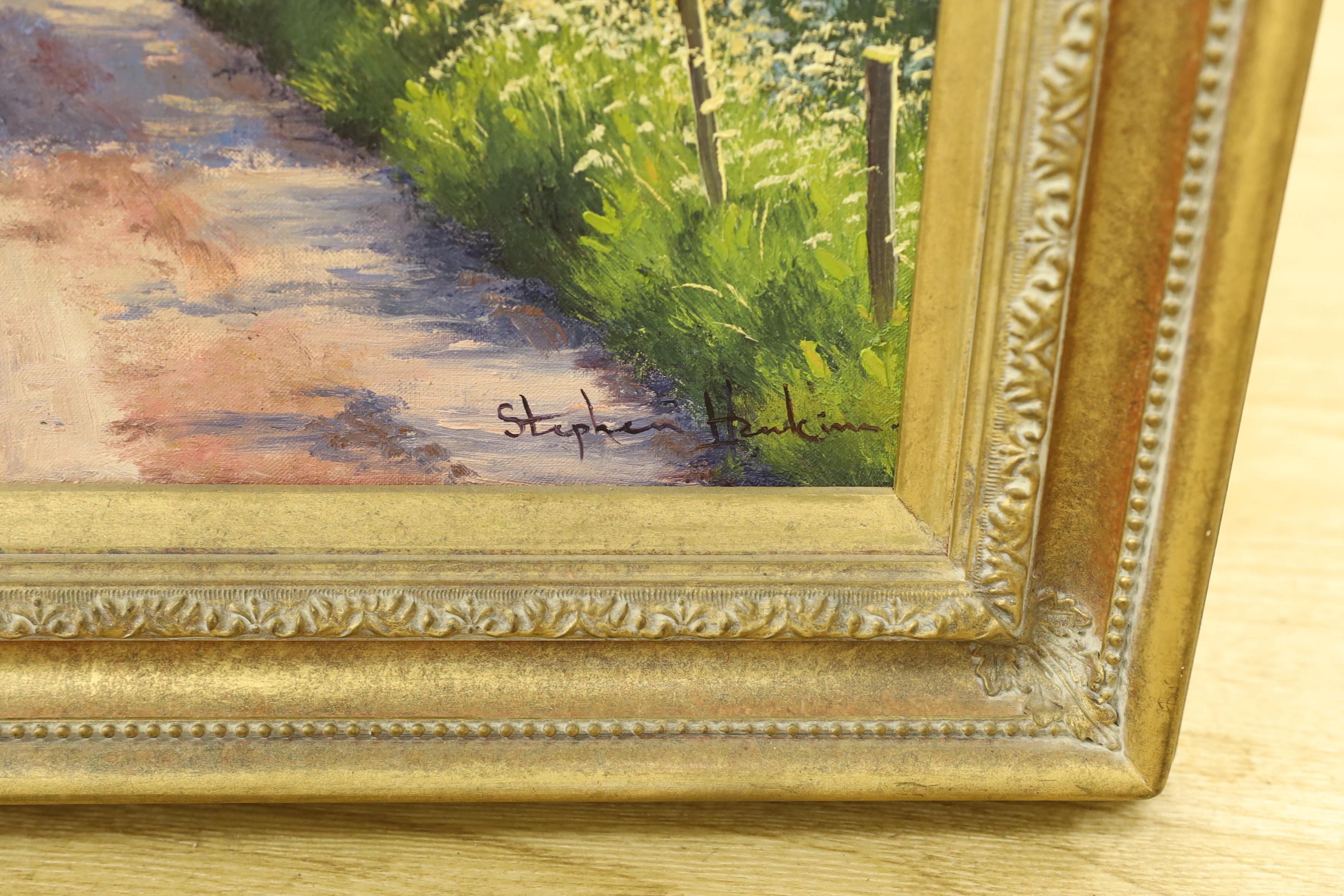 Stephen Hawkins (b.1964), oil on canvas, ‘Lane at Twineham’, signed, The Ashdown Gallery label verso, 39 x 29cm
